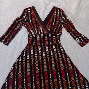 Studio One Vtg Y2K Babydoll Empire Waist Stretchy Brown Polka Dot Dress. Sz 12‎